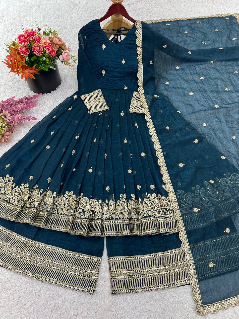 Teal Blue Silk Outfit