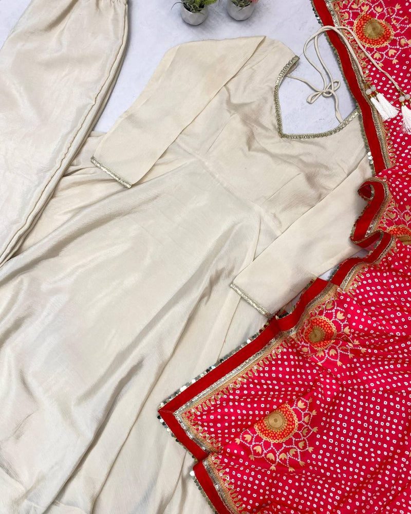 Cream Bandhani Anarkali
