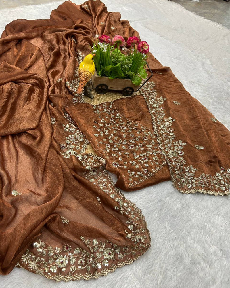 Brown Chiffon Saree