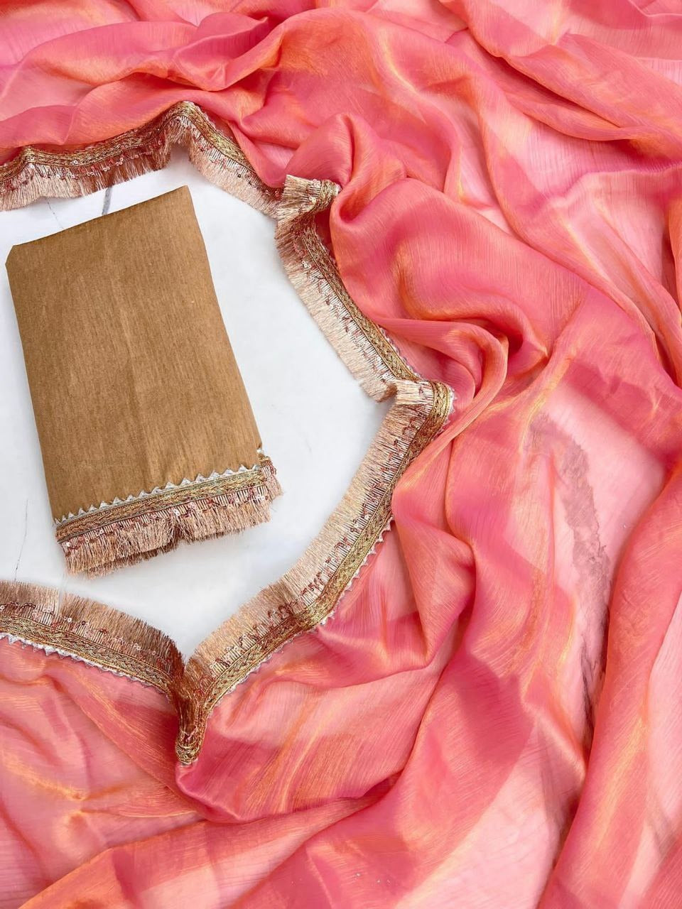 Rust Orange Chiffon Saree