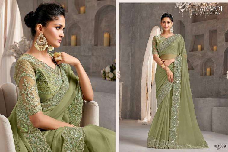 Olive Green Designer Saree