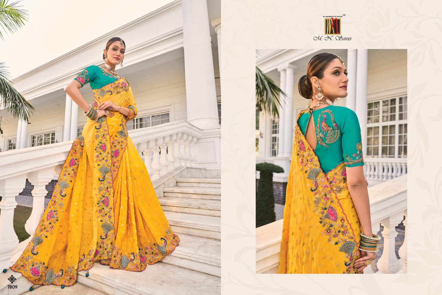 Yellow and Green Wedding Saree