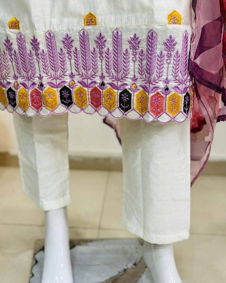 White Chanderi Silk Punjabi