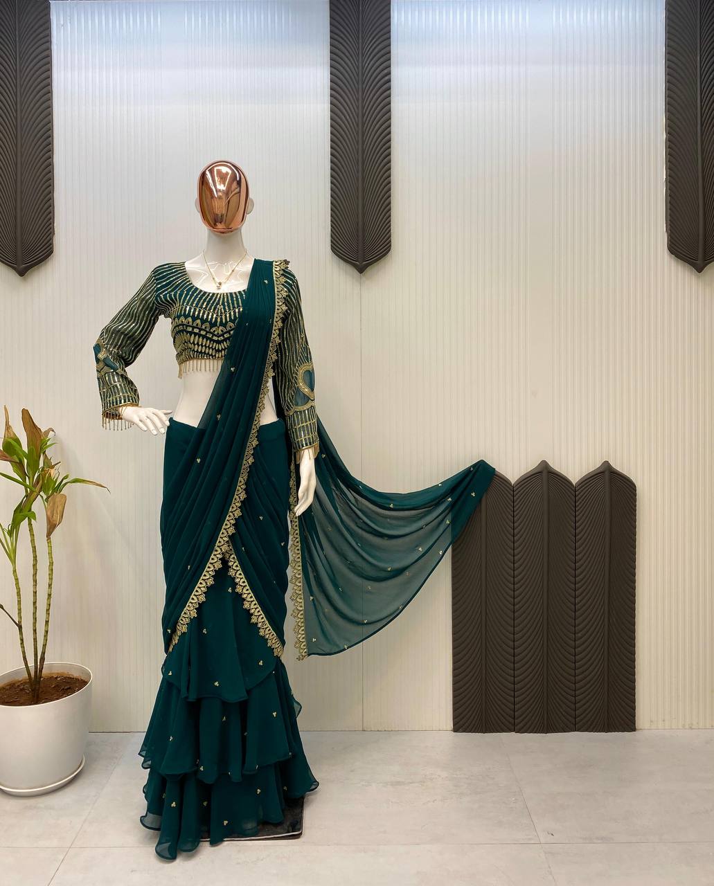 Bottle green Lehenga Saree