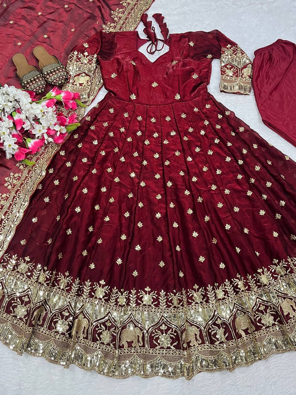 Maroon Embroidered Anarkali
