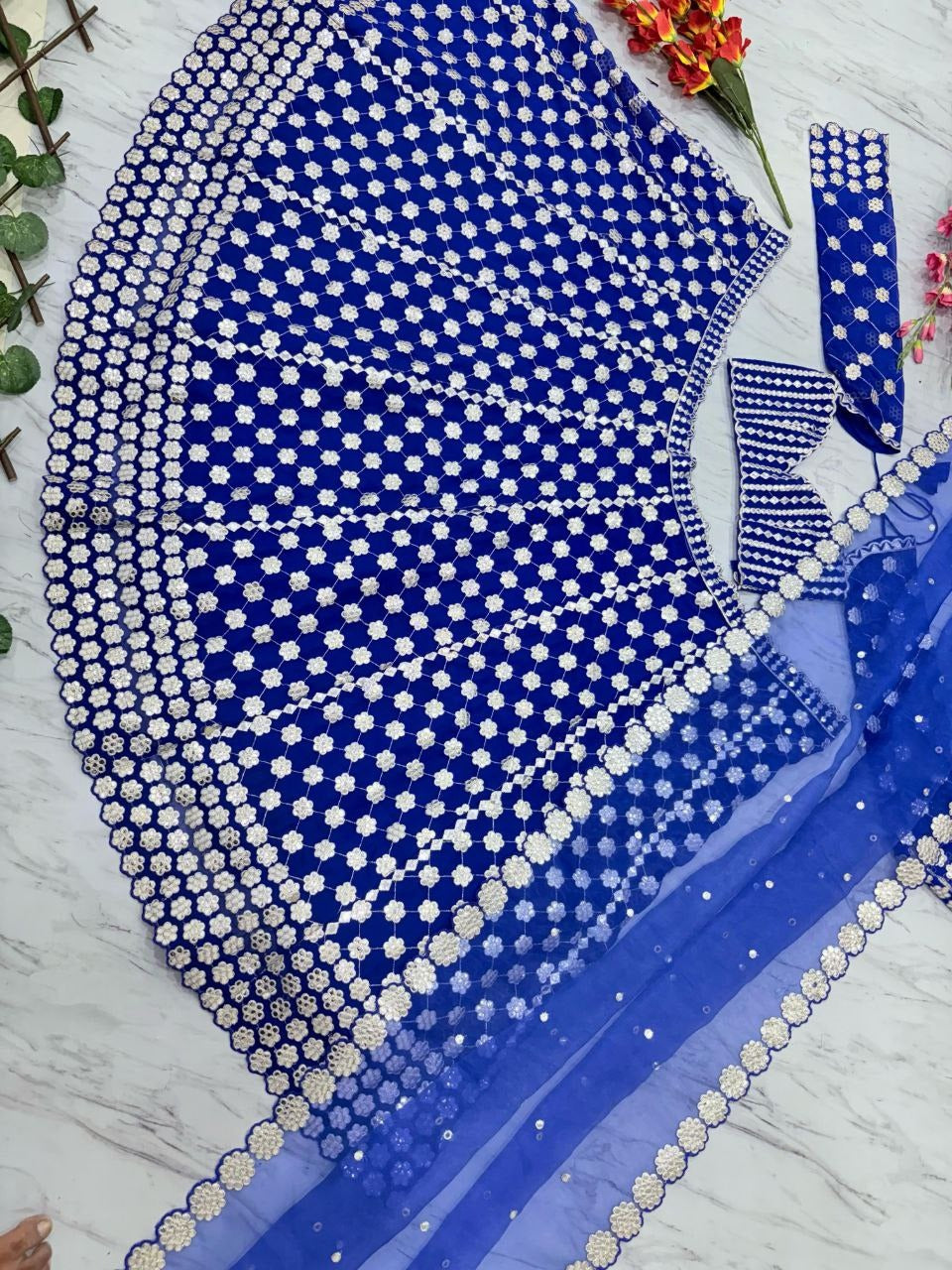 Ink Blue Georgette Lehenga
