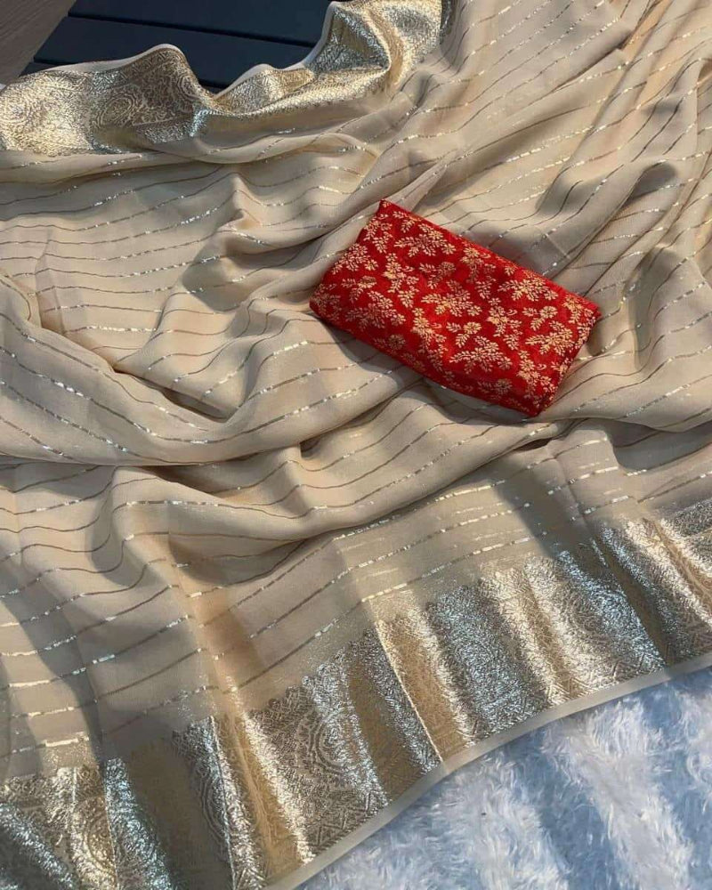 Gold And Red Viscose Saree
