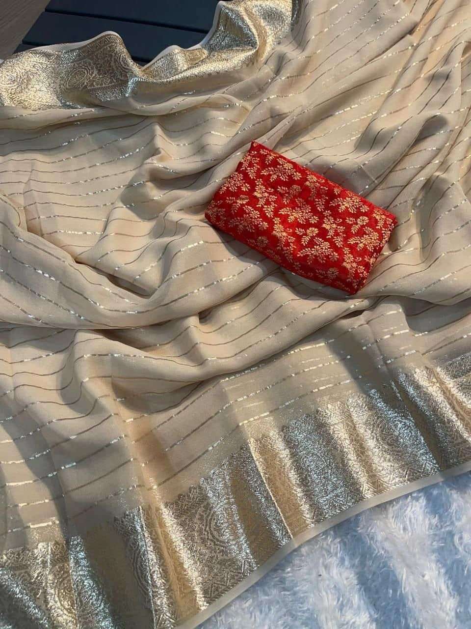 Gold And Red Viscose Saree