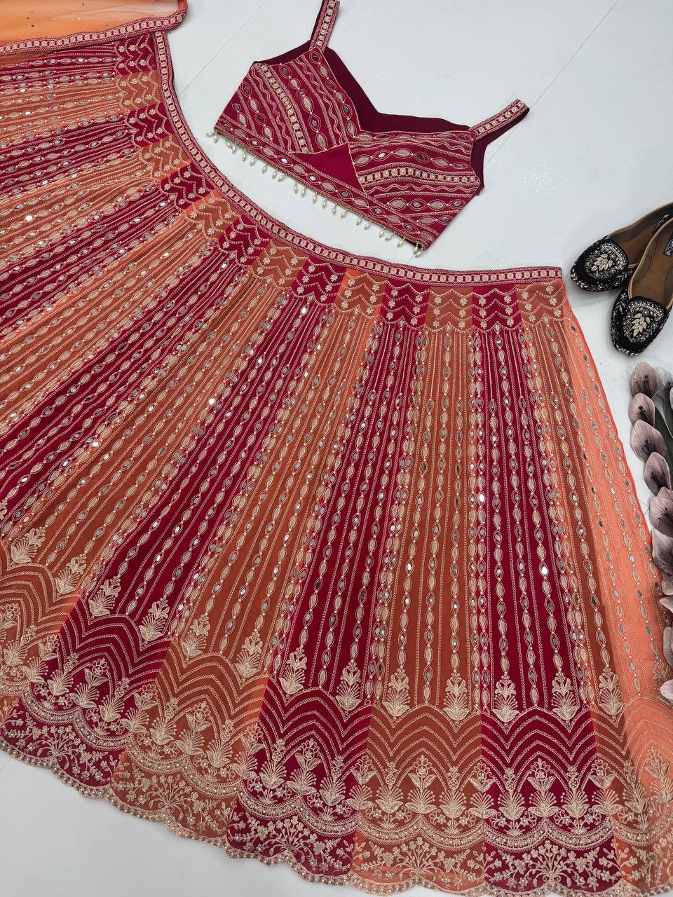 Pink And Orange Regal Lehenga