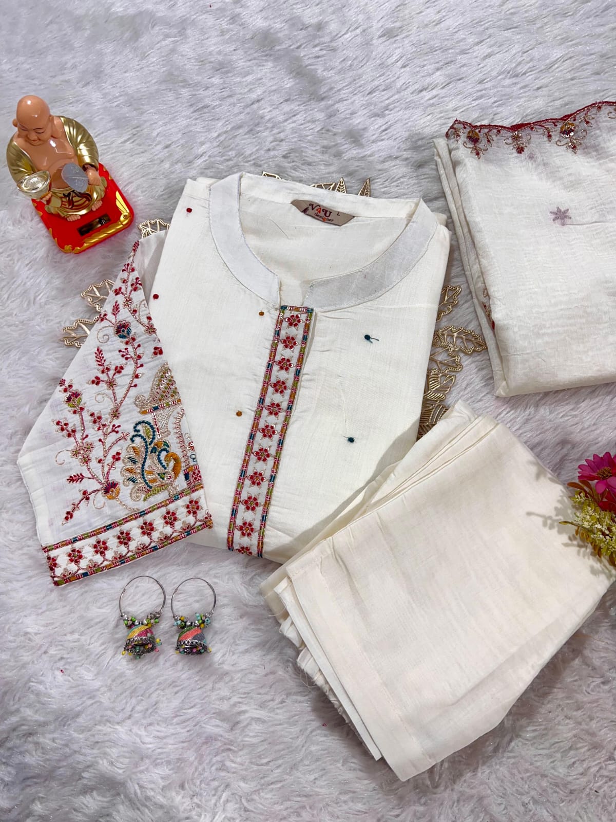 White Muslin Silk Suit