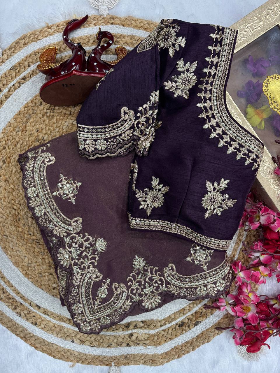 Copper Gold Purple Silk Saree