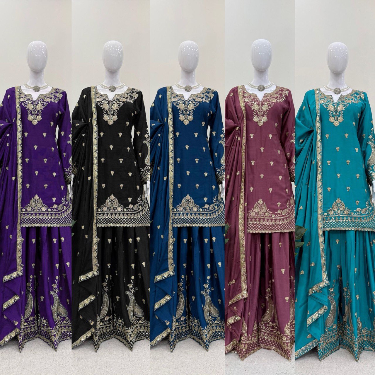 Purple Chinon Silk Palazzo Outfit