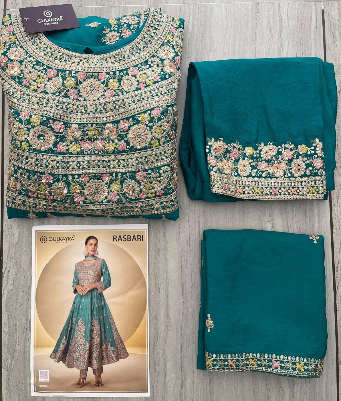 Teal Green Chinon Silk Outfit