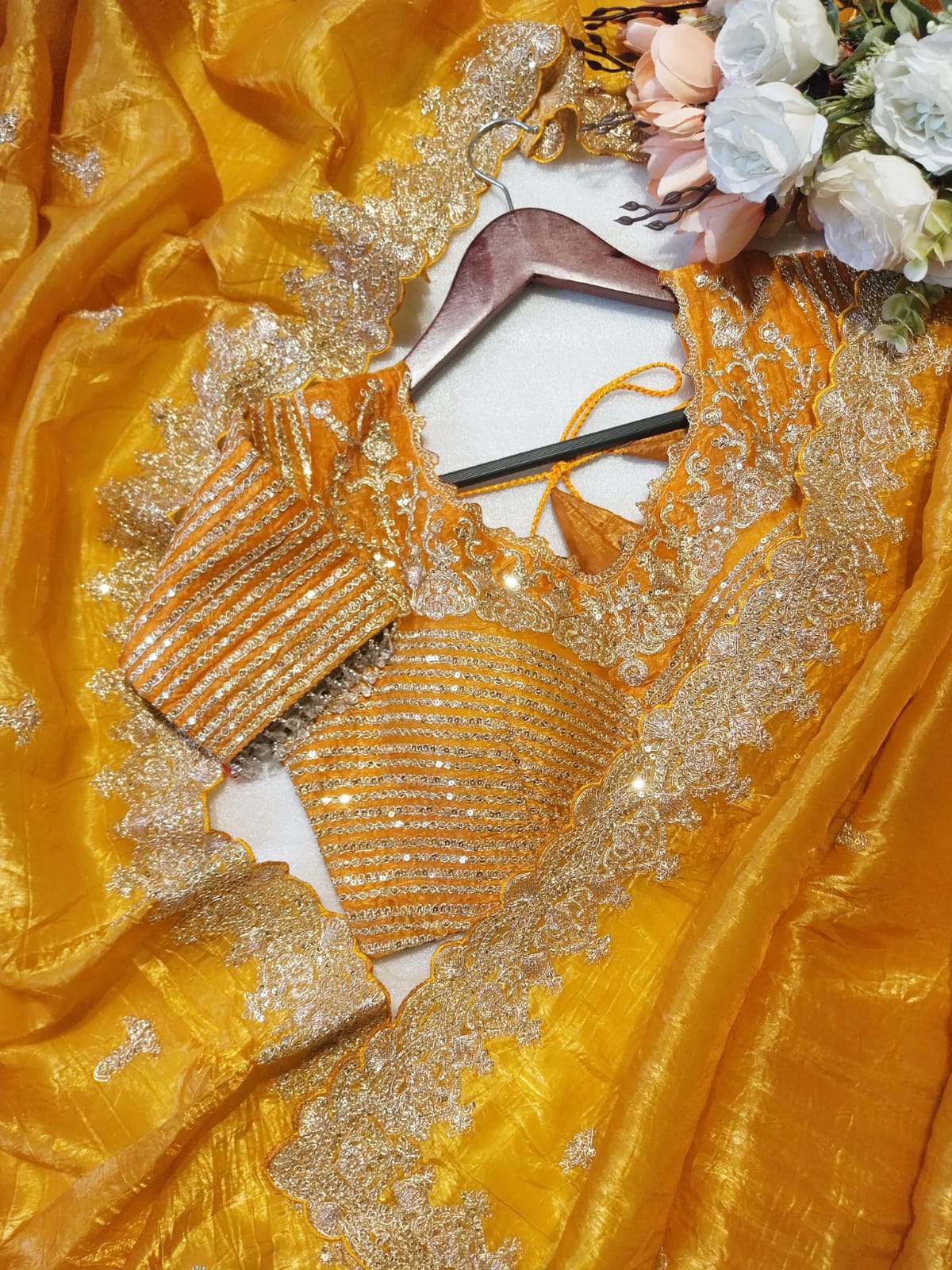 Yellow Crinkled Silk Saree