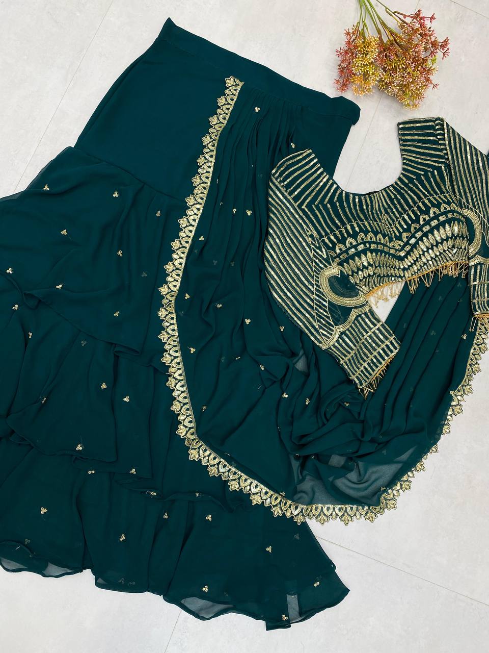 Bottle green Lehenga Saree