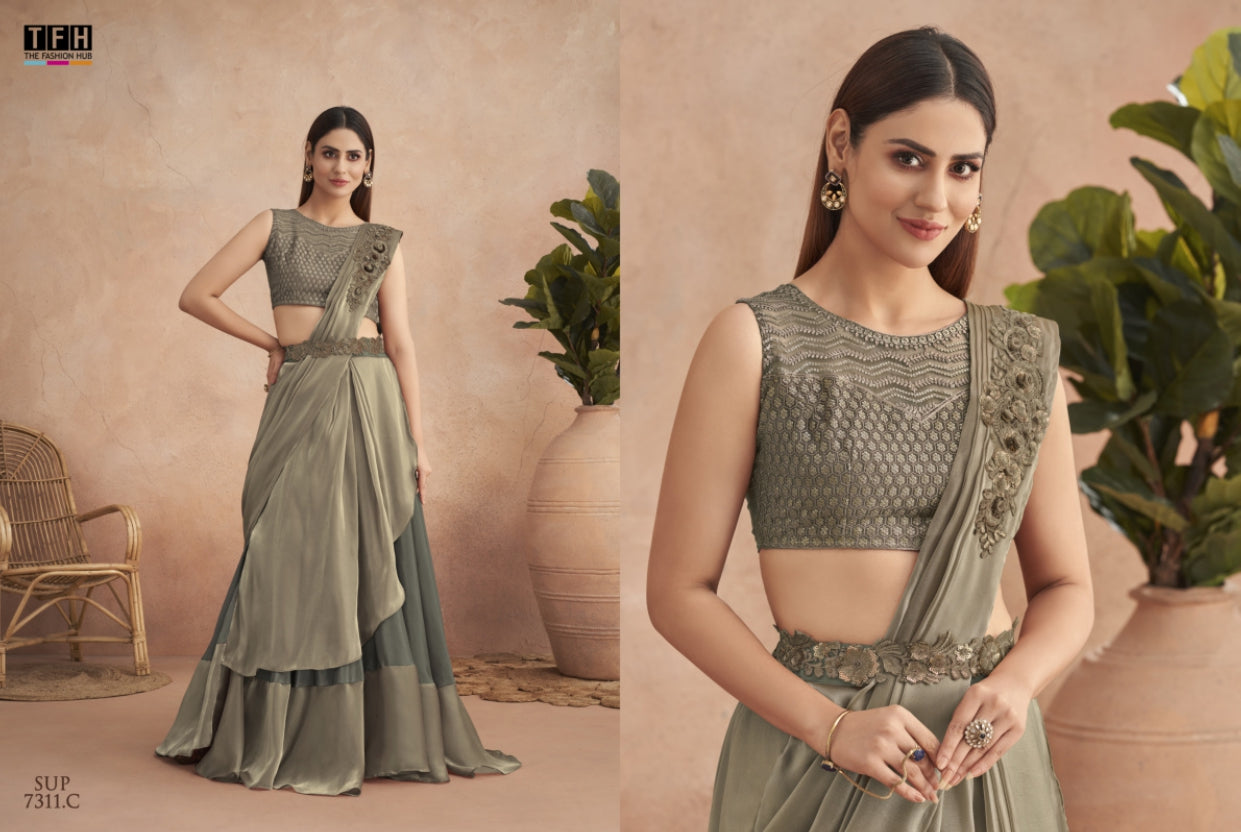Pista Green Lehenga Saree