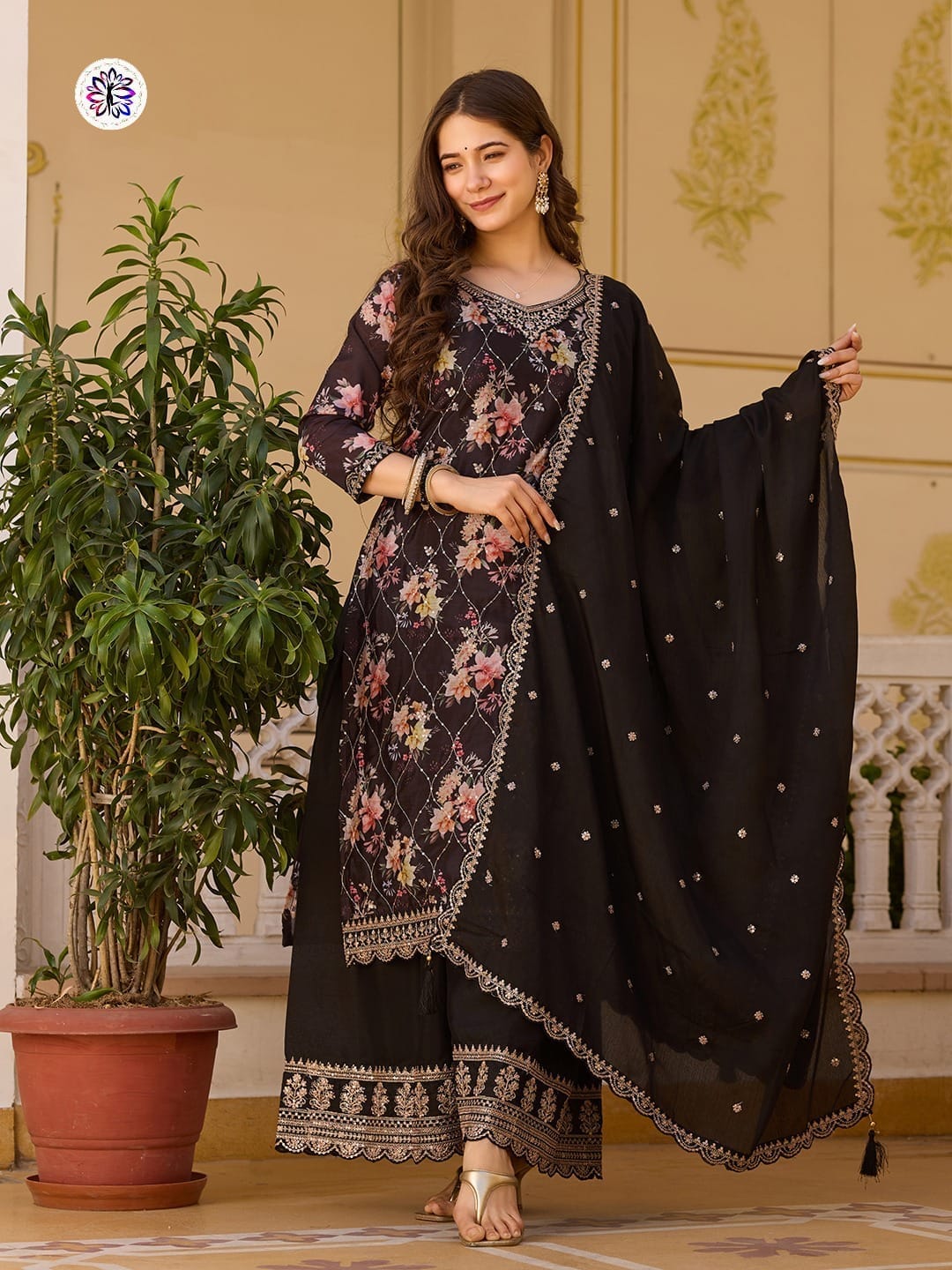 Black Floral Work Outfit