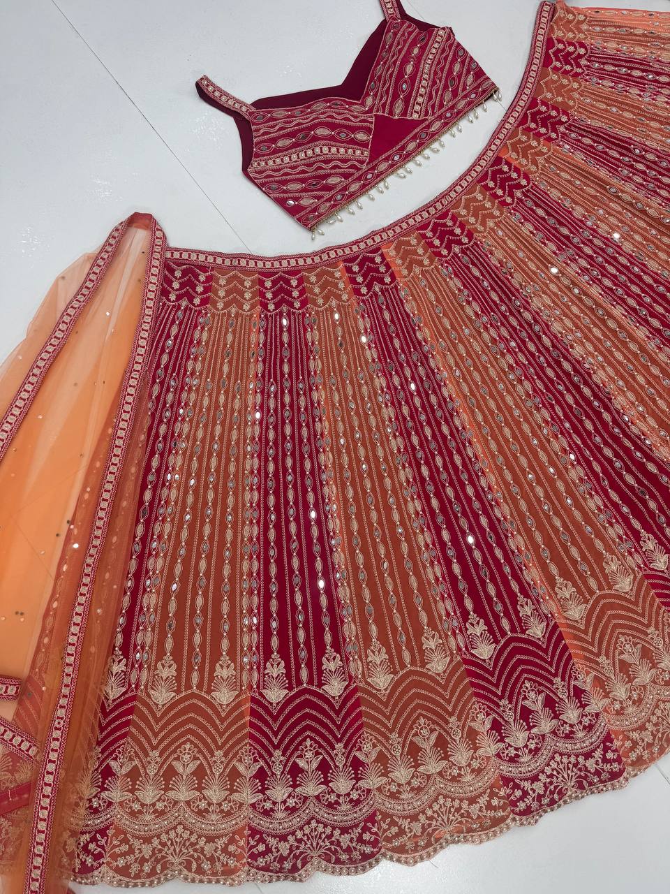 Pink And Orange Regal Lehenga