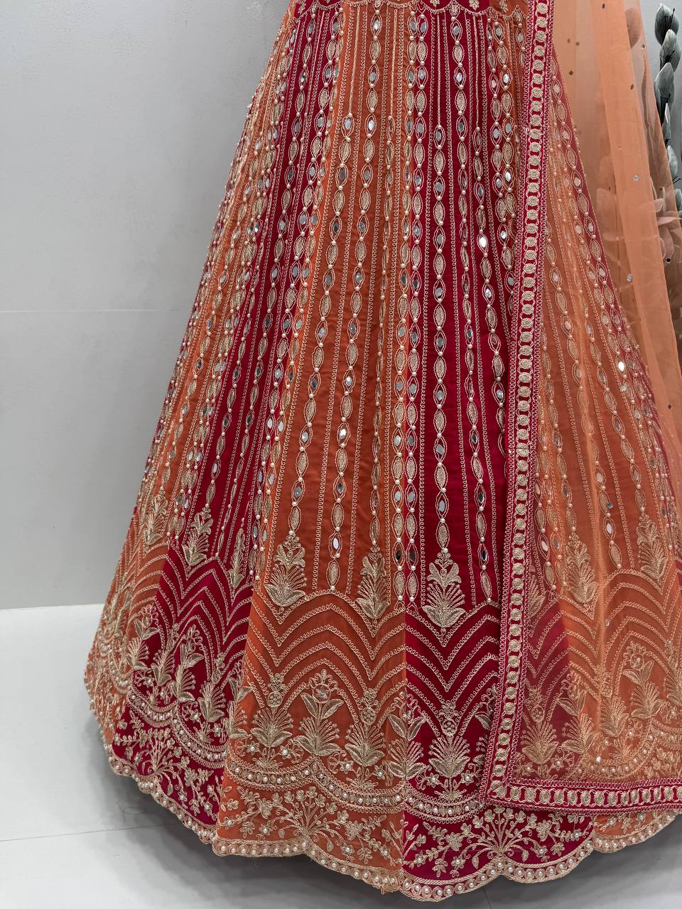Pink And Orange Regal Lehenga