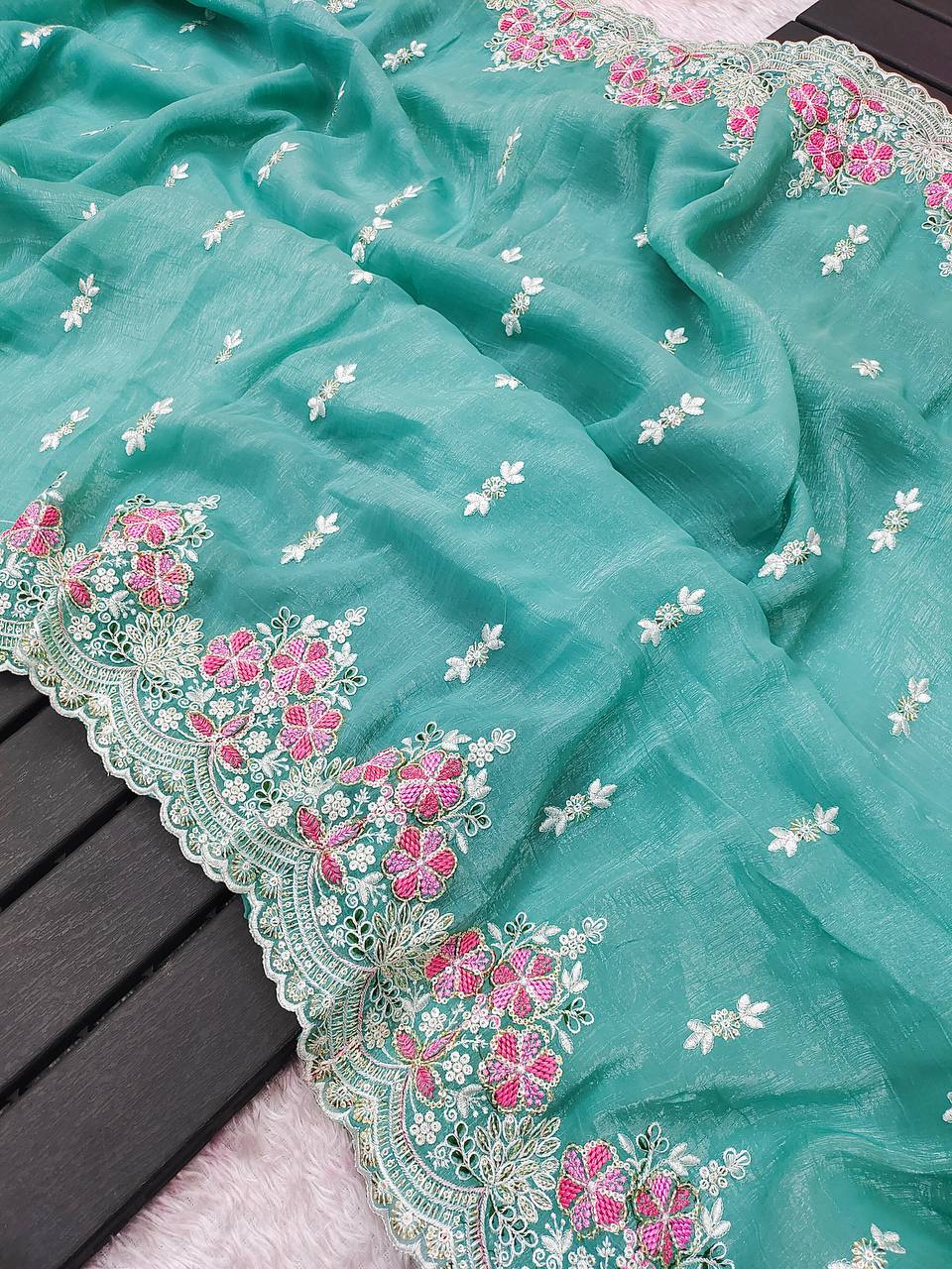 Blue Crunchy Silk Saree