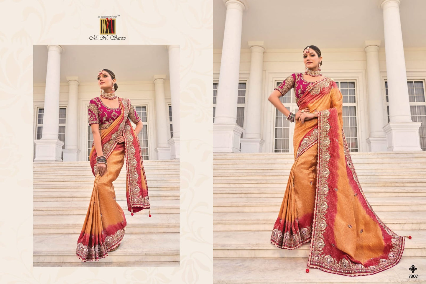 Pink And Orange Two Toned Wedding Saree