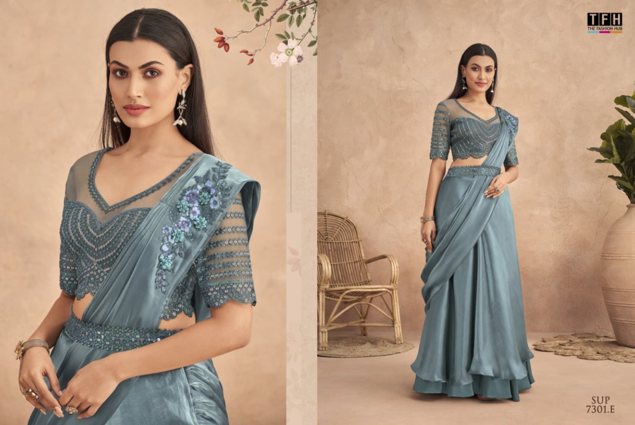 Ash Green Lehenga Saree