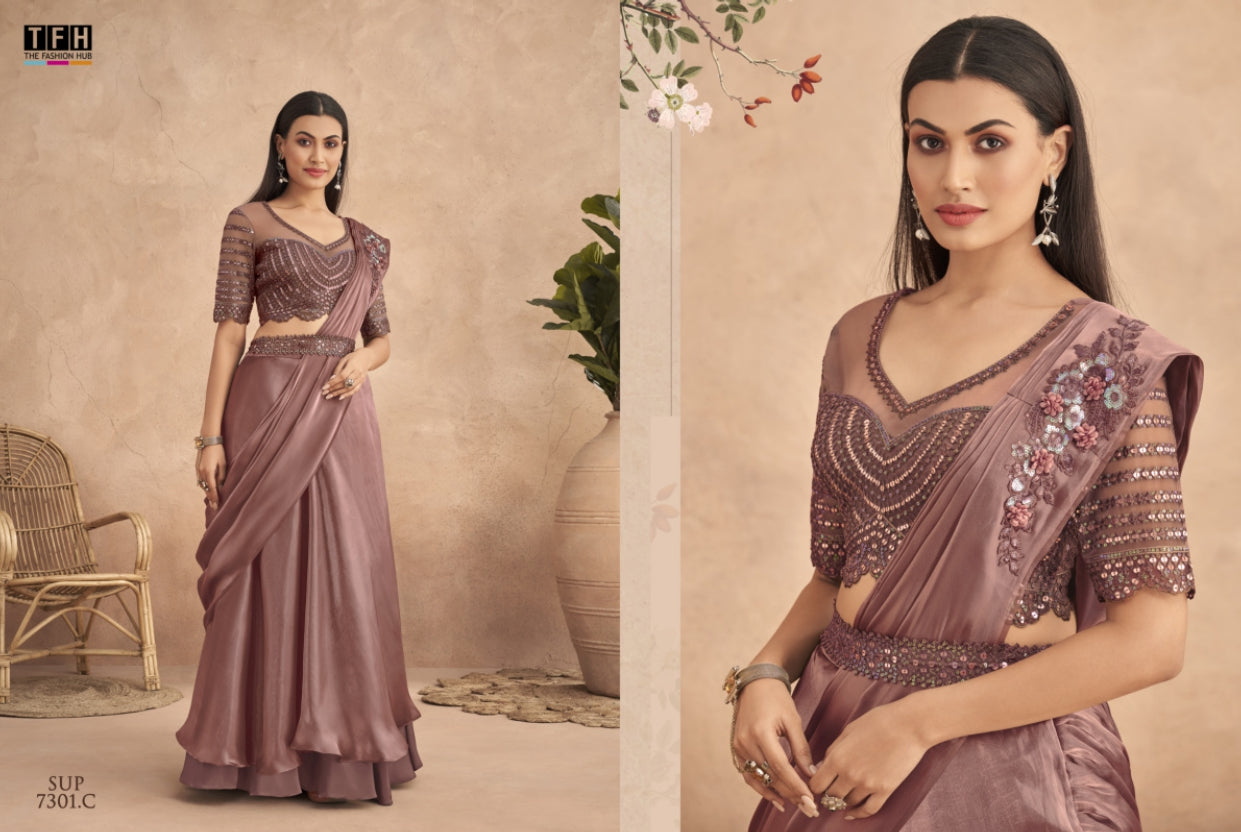 Rust Pink Lehenga Saree