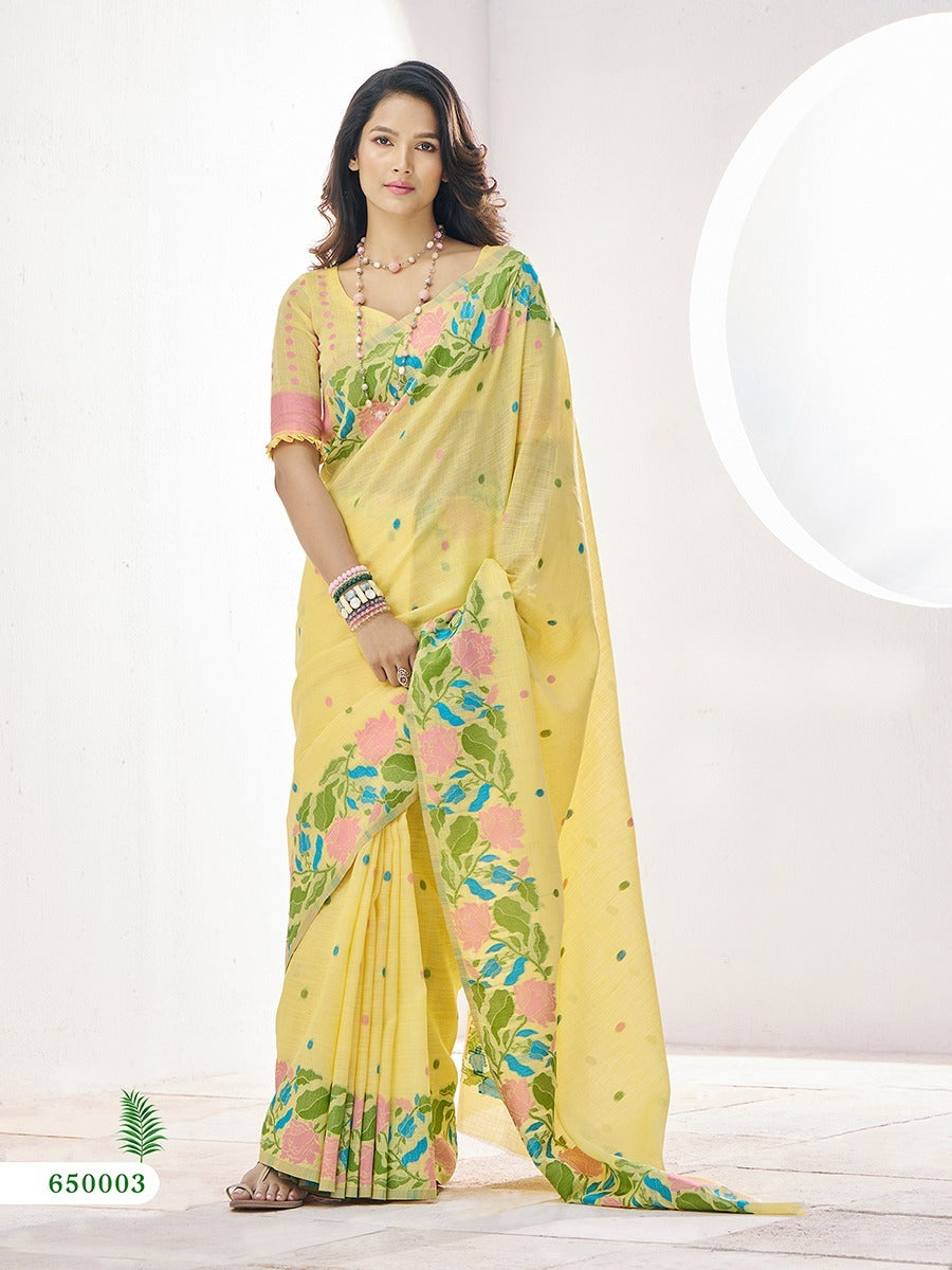 Line Silk Cream Saree