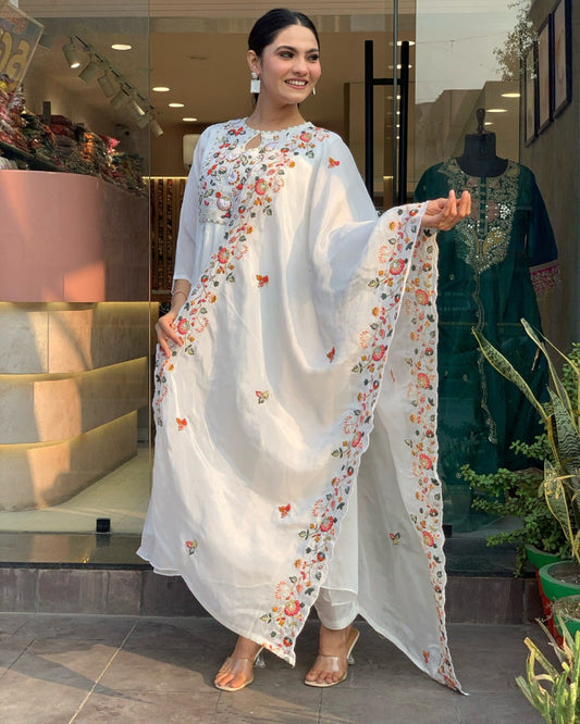 White Floral Punjabi