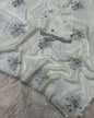 Ivory White Chinon Silk Saree