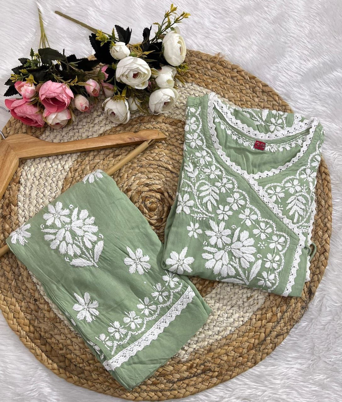 Mint Green Chikankari Palazzo Set