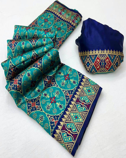 Teal Blue Banarsi Silk Saree