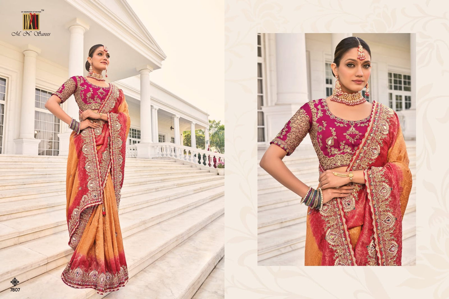 Pink And Orange Two Toned Wedding Saree