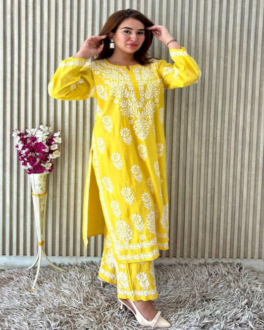 Yellow Kurti Palazzo Set
