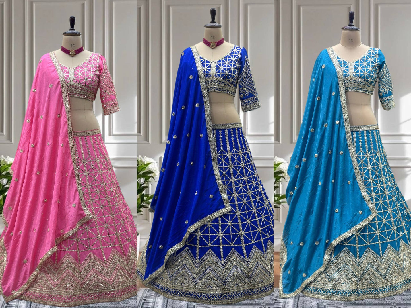 Pink Chinon Silk Lehenga