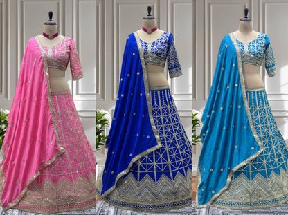 Pink Chinon Silk Lehenga