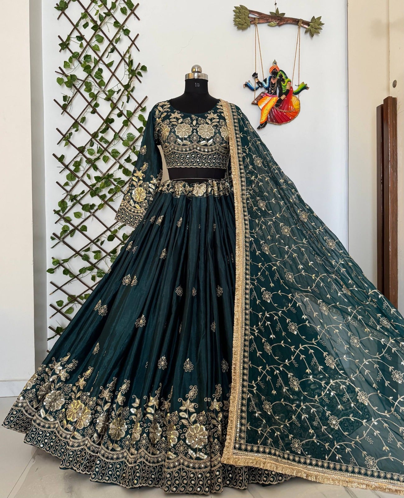 Bottle Green Silk Lehenga
