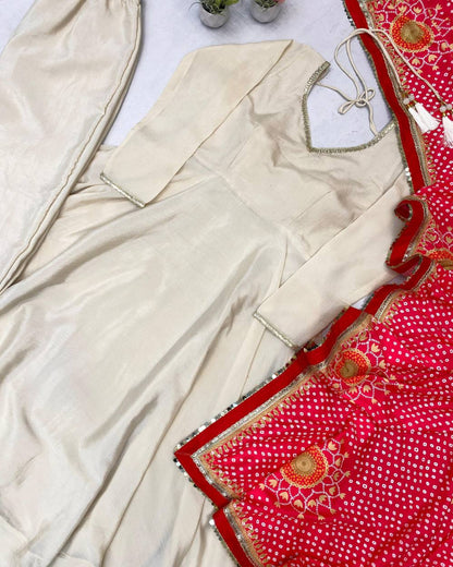 Cream Bandhani Anarkali