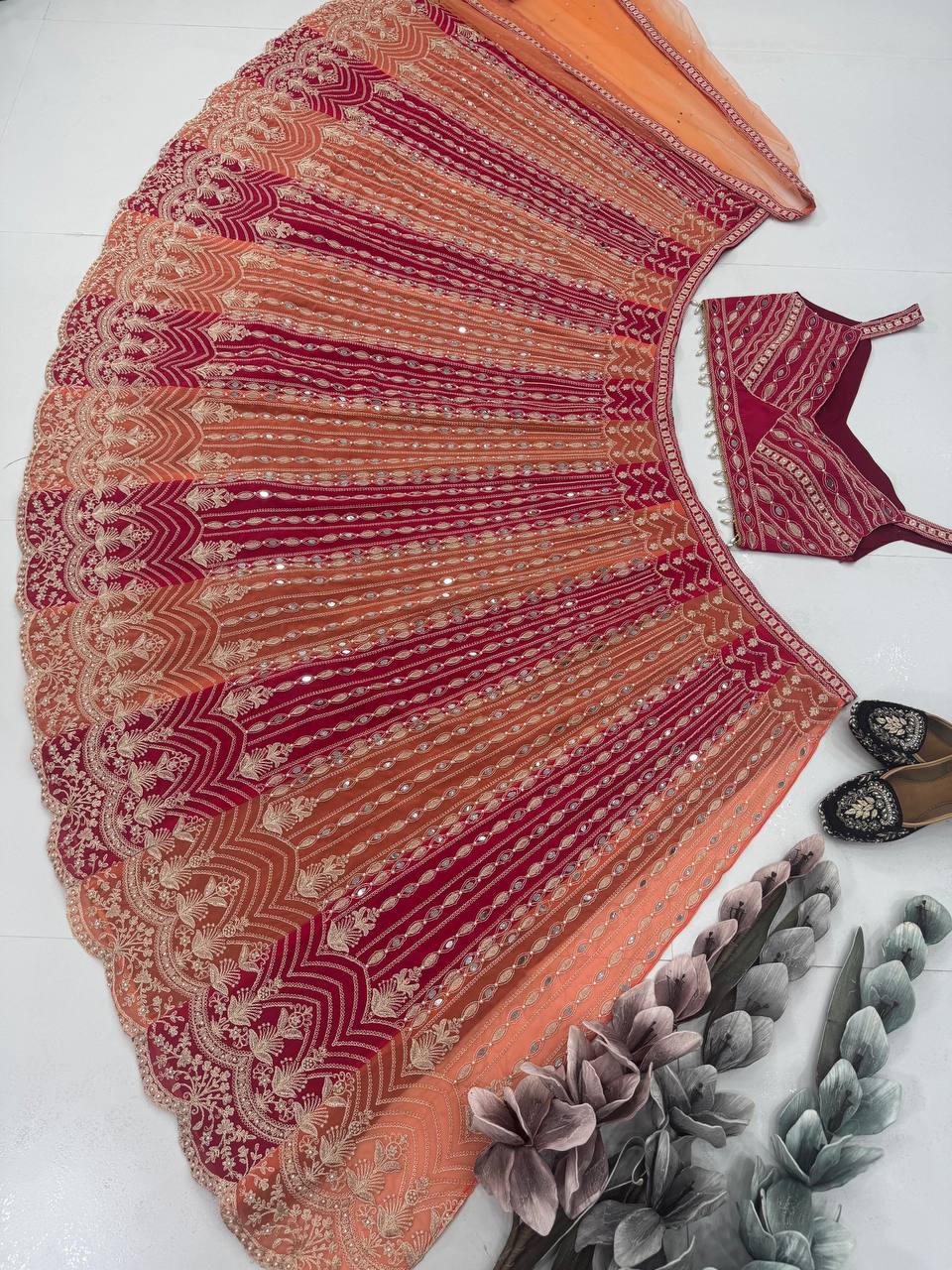 Pink And Orange Regal Lehenga