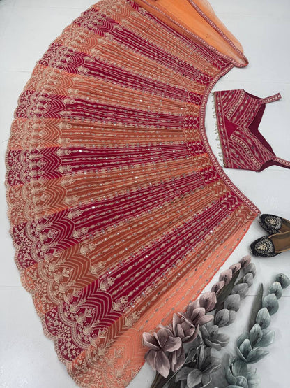 Pink And Orange Regal Lehenga