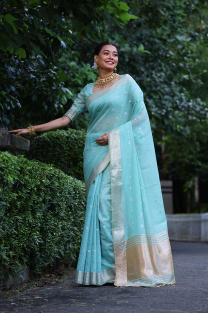 Sky Blue Tissue Silk Saree