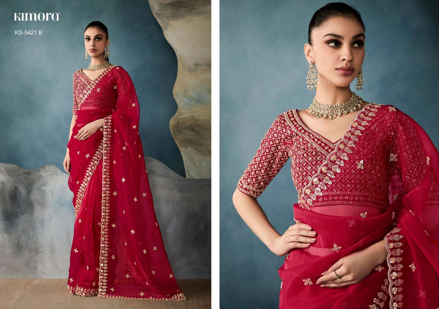 Cherry Red Net Saree