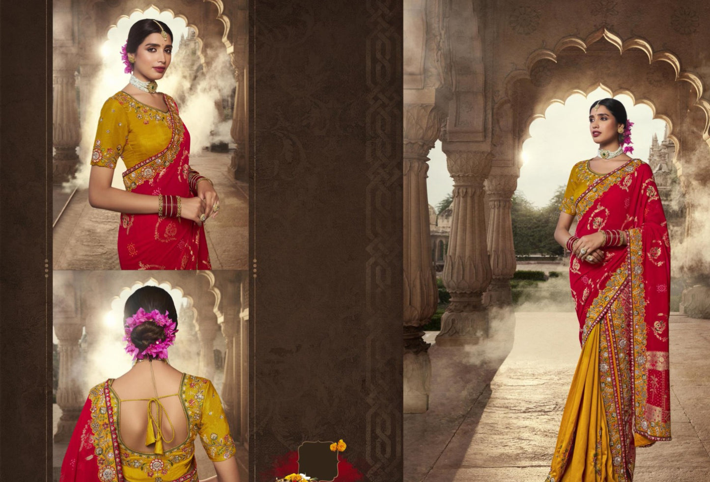 Chrome Yellow And Red Silk Saree