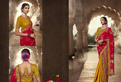 Chrome Yellow And Red Silk Saree