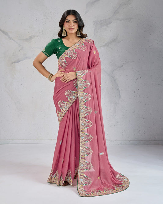 Pink Georgette Saree