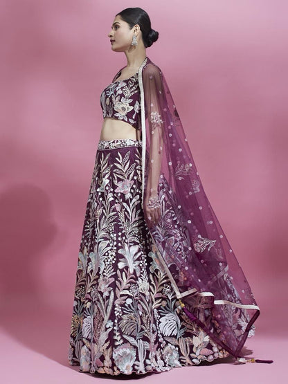 Purple Net Muti Colour Lehenga