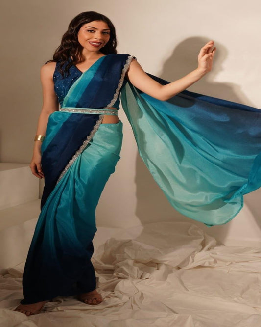 Peacock Shade Ready To Wear Saree