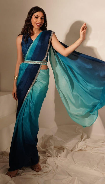 Peacock Shade Ready To Wear Saree
