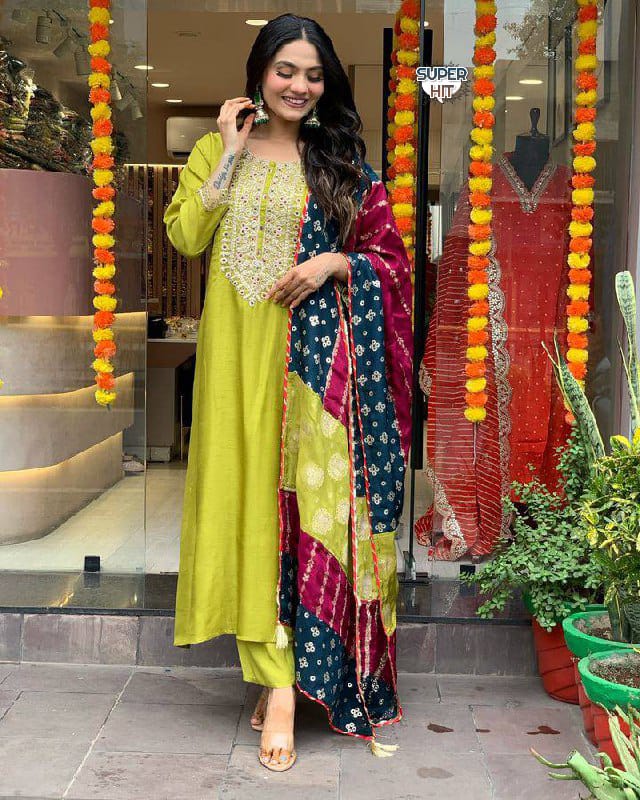 Chanderi Silk Lemon Punjabi