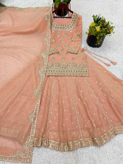 Soft Peach Georgette Lehenga